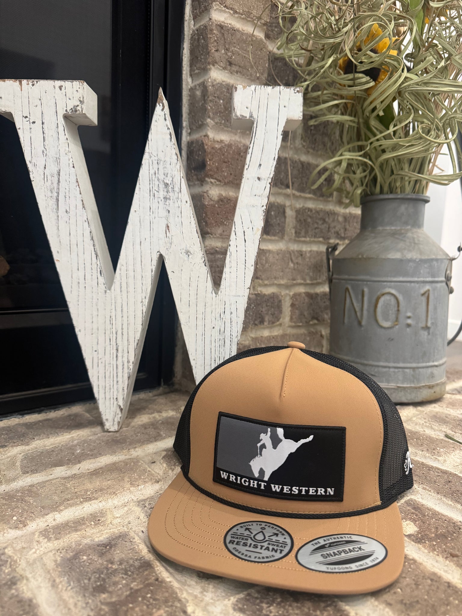 Wright Western Tan/Black 5 Panel Trucker with Black/White Patch